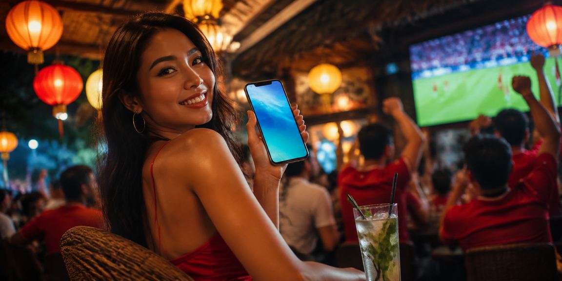 Người dùng tại Hà Nội xem phân tích kèo thể thao trên ứng dụng trong không khí lễ hội đèn lồng
