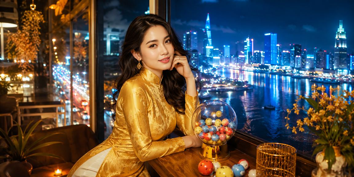Người phụ nữ mặc áo dài tại TP. Hồ Chí Minh kiểm tra kết quả xổ số và giải thưởng trực tuyến