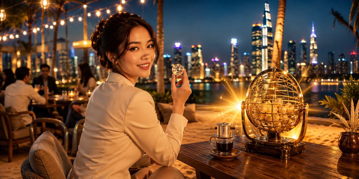 Người dùng TP. Hồ Chí Minh kiểm tra kết quả xổ số và tiền thưởng trên điện thoại bên ly cà phê
